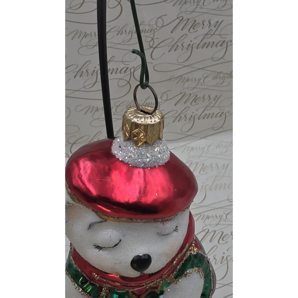 2 Polar Bear Christmas Ornaments Golf Winter Scarf Blown Glass Hand‎ Painted